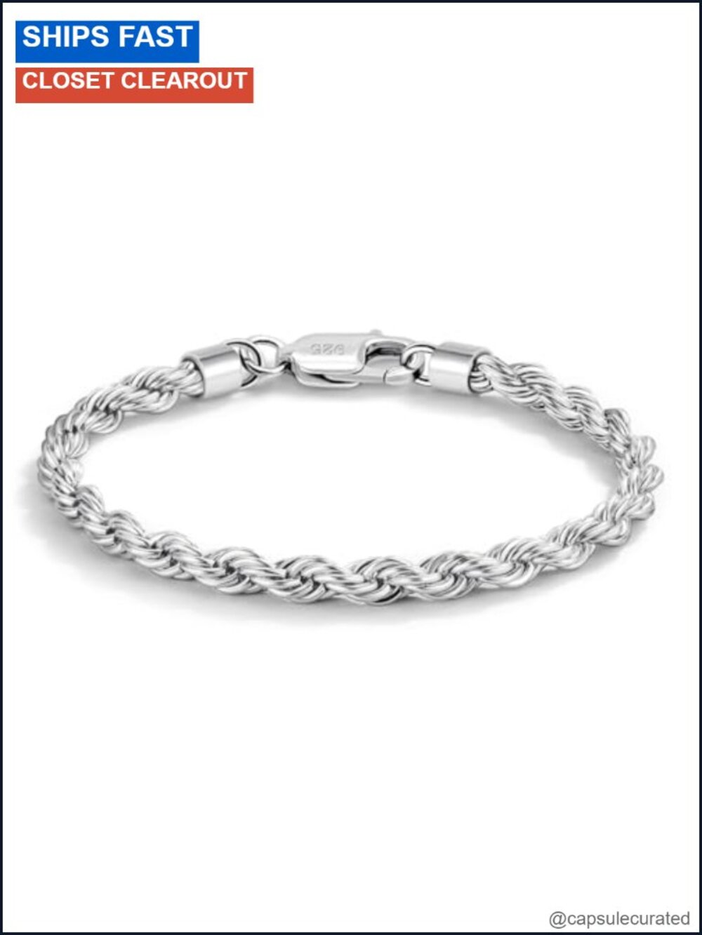 925 Sterling Silver 5mm Twist Rope Chain Bracelet Unisex Lobster Clasp